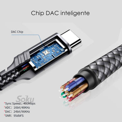 Cable Adapatador Audifonos Tipo C A Auxiliar Chip Hifi Pro