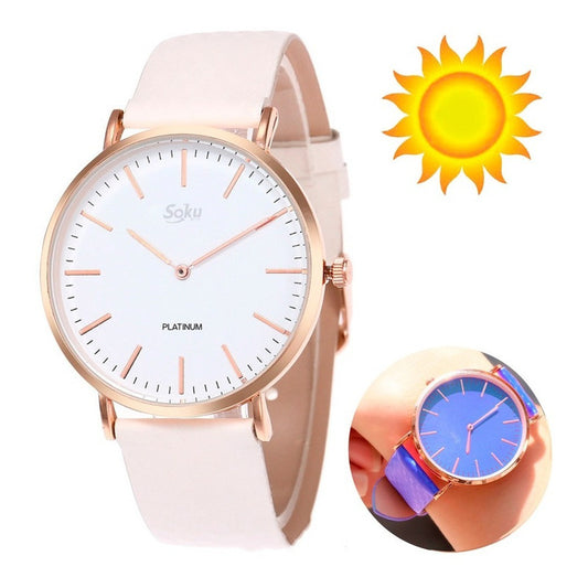 Reloj Mujer Piel Vinil Moda Dama Calidad Termico Cambia Color Sol