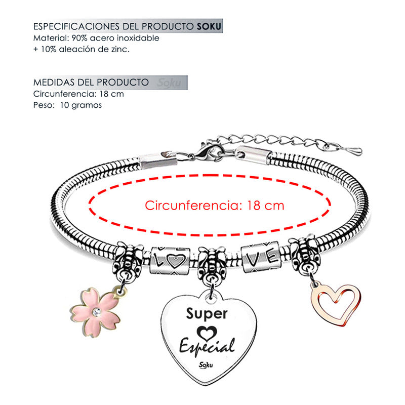 Soku Pulsera Regalo Corazón Acero Inoxidable Mama Amor Amiga