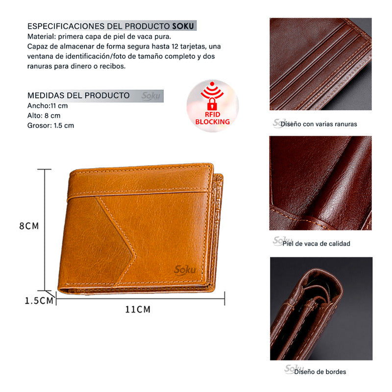 Soku Cartera Ejecutiva Antirrobo Rfi Piel Genuina Premium