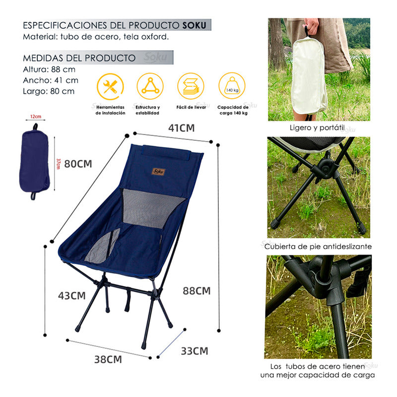 Soku Silla Reclinada Ergonomica Reforzada Viaje Camping Pick