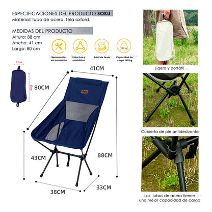 Soku Silla Reclinada Ergonomica Reforzada Viaje Camping Pick