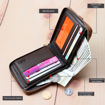 Cartera Billetera Cierre Monedero Hombre Antirrobo Rfid