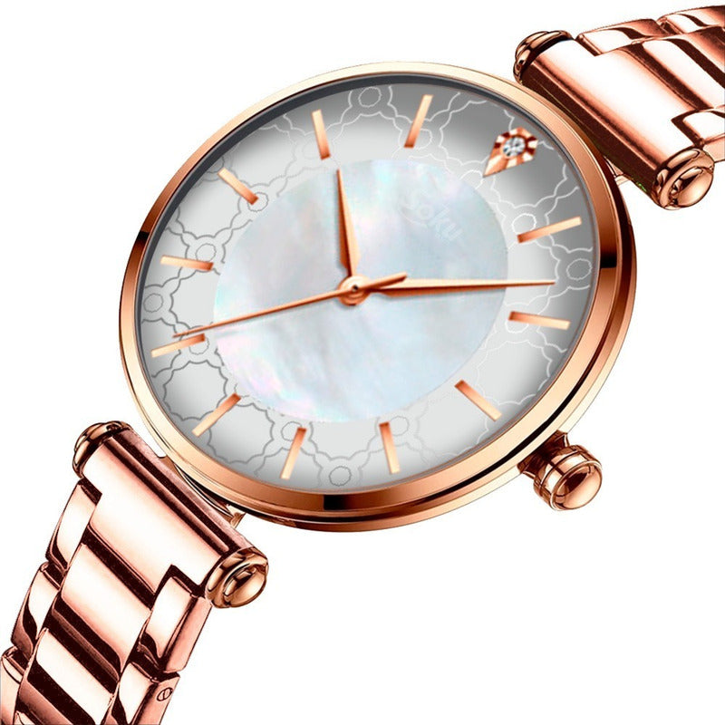 Reloj Inoxidable Nacar Brillante Elegante Mov Japones Cu