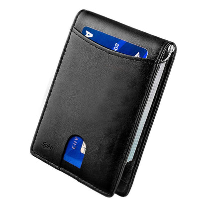 Billetera Cartera Fibra Carbono Antirrobo Clip Piel Genuina
