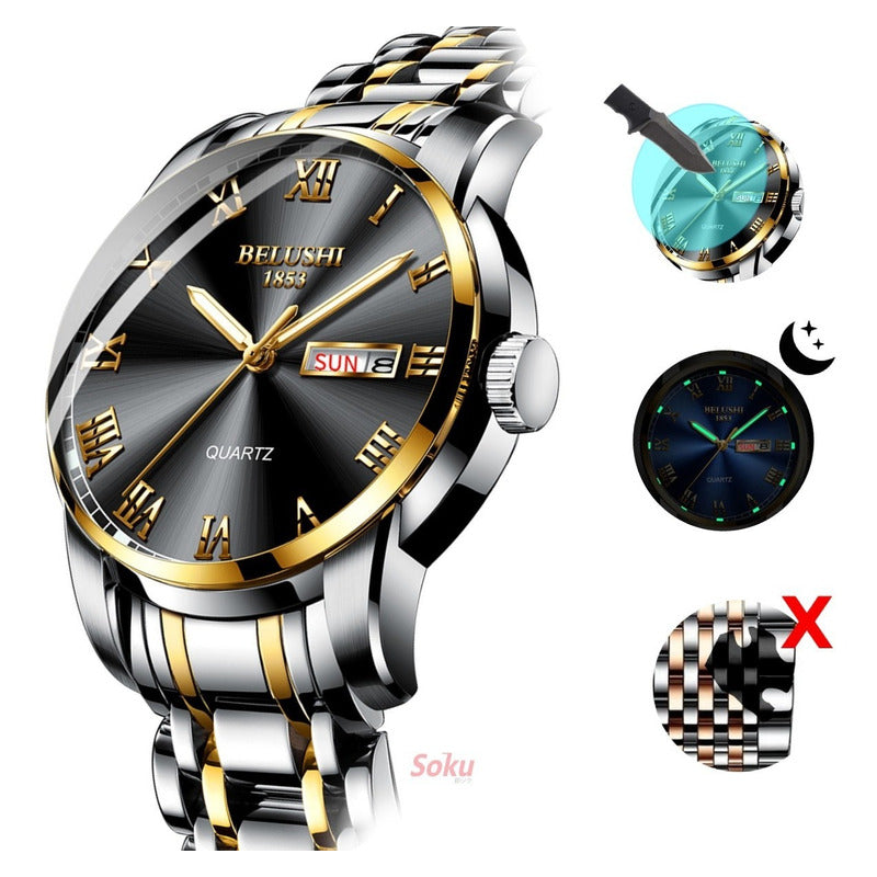 Reloj Hombre Acero Inoxidable Fluorecente Fechador Lujo Bs