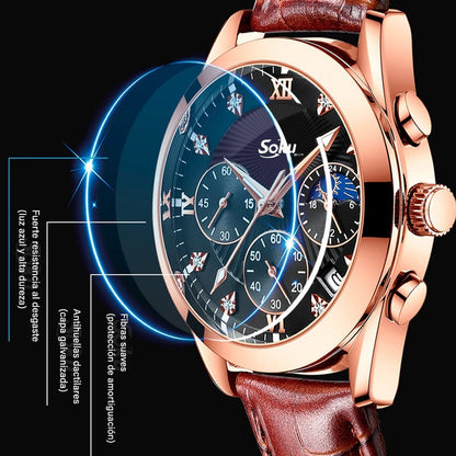 Reloj Cuero Cronometro Real Fechador Original Impermeable