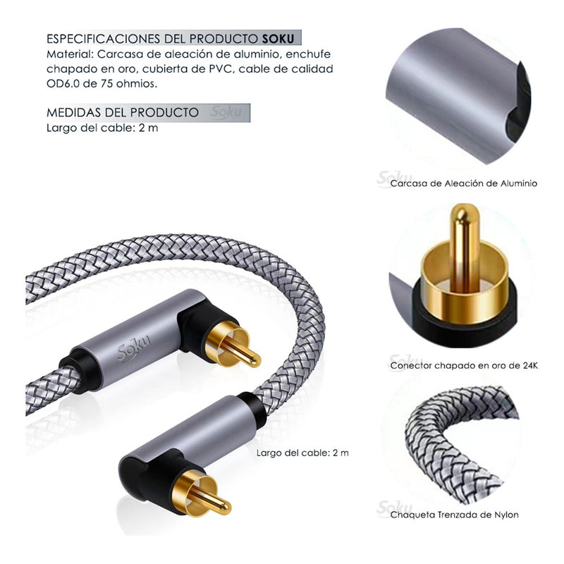 Soku Cable Audio Rca Spdif Macho A Macho Uso Rudo Hifi