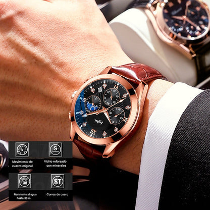 Reloj Cuero Cronometro Real Fechador Original Impermeable