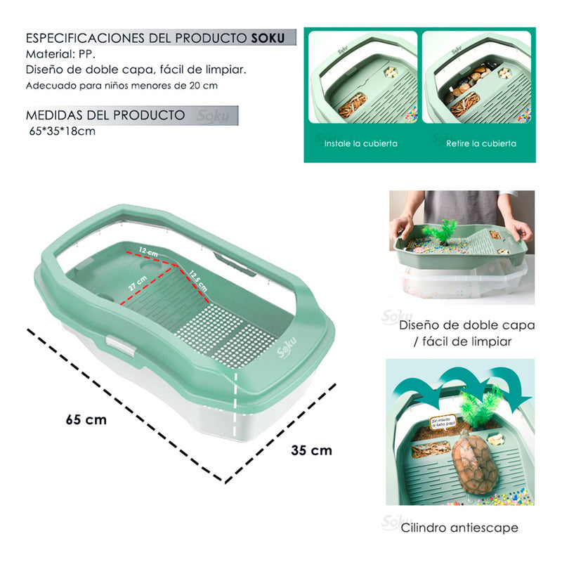 Soku Tortuguero Anti Escape Doble Capa Acuario Extra Largo
