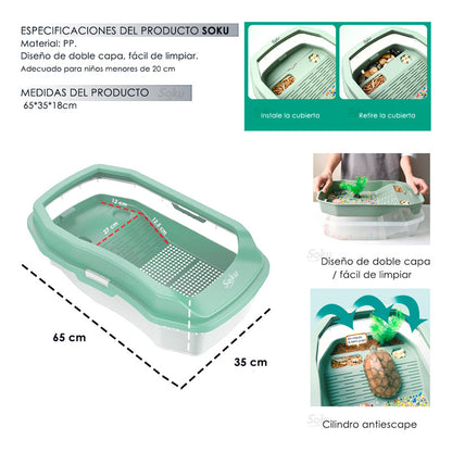 Soku Tortuguero Anti Escape Doble Capa Acuario Extra Largo