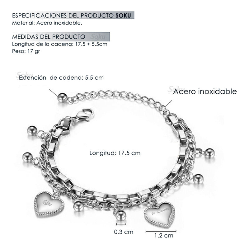 Soku Pulsera Personalizada Cadena Acero Inoxidable Dura Vida