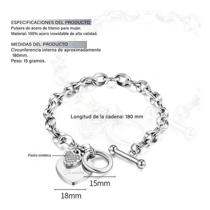 Pulsera Personalizada Grabado Corazon Acero Titanio Forever