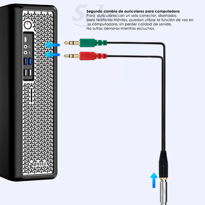 Cable Adaptador Auxilar 3.5 Microfono Audifono Hembra Macho