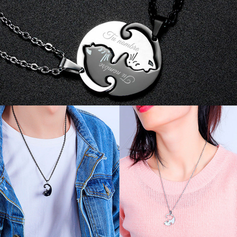 2 Collares Personalizado Parejas Amor Gato Acero Inoxidable