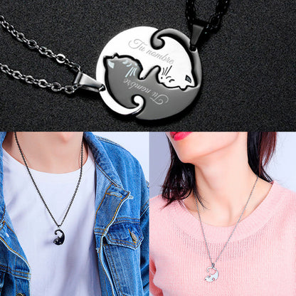 2 Collares Personalizado Parejas Amor Gato Acero Inoxidable