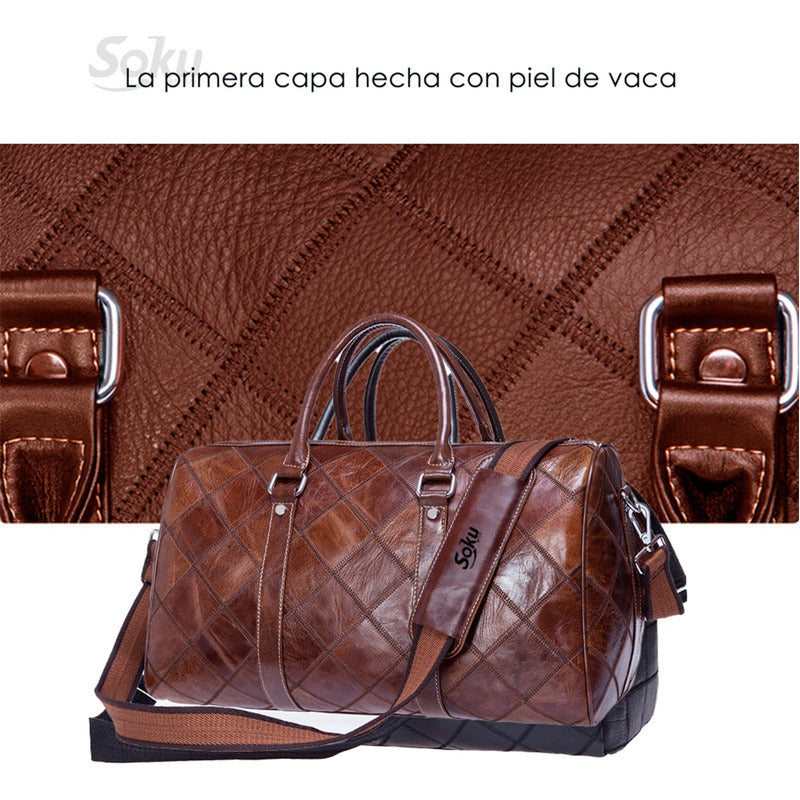 Exquisito Maletin Bolso Viaje Gym Piel Original Premium Soku
