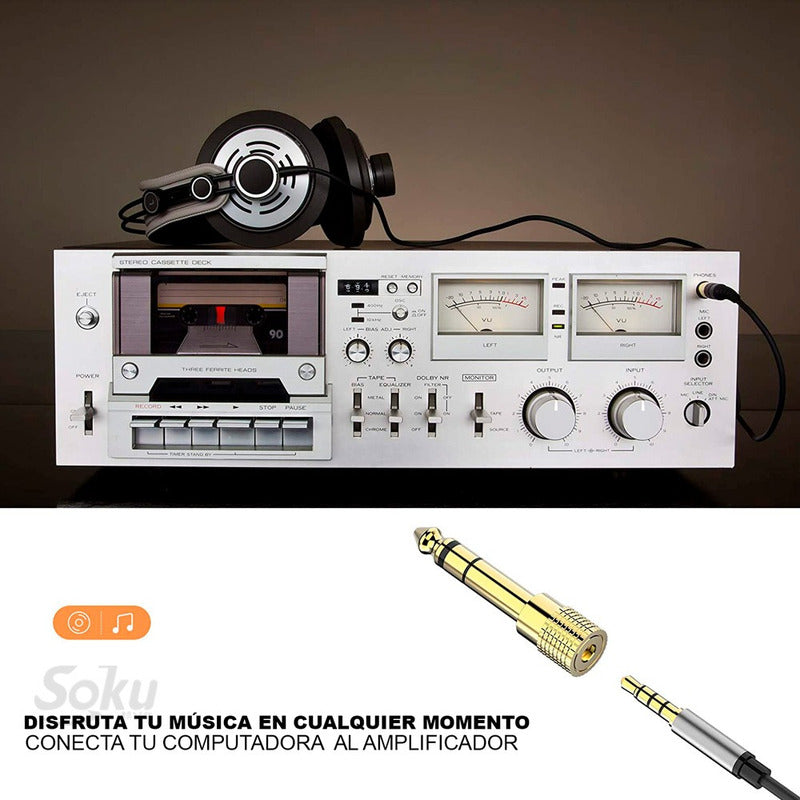 2 Adaptador Audio Estéreo Trs Jack 6.35 Macho A 3.5mm Hembra