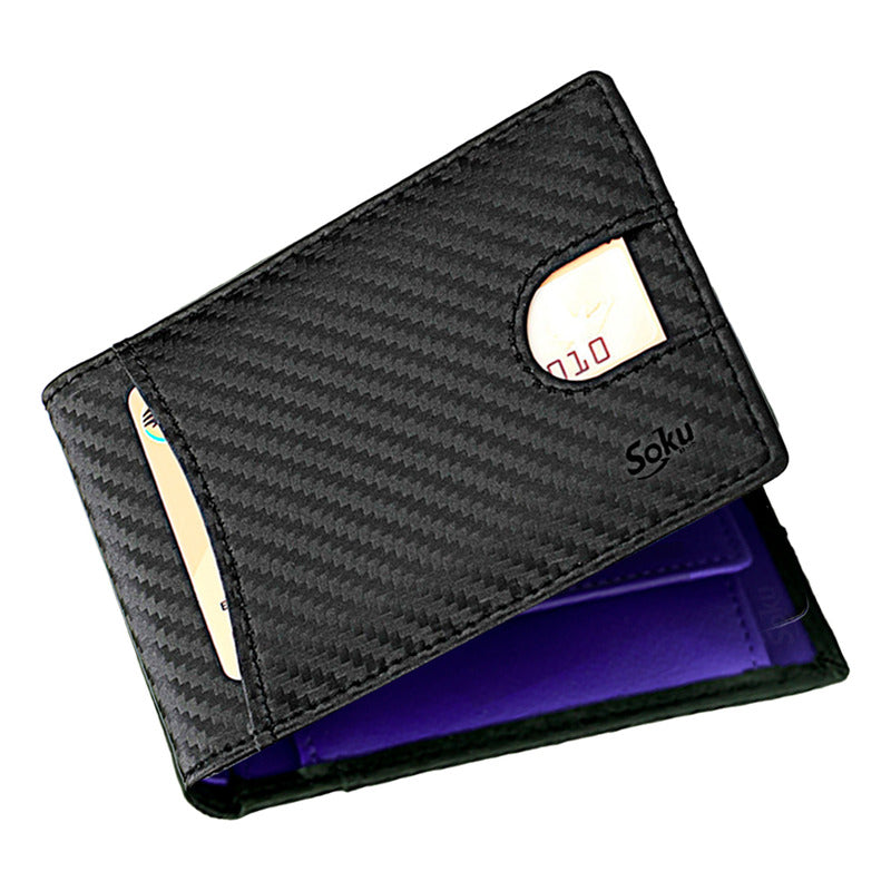 Cartera Monedero Fibra Carbono Antirobo Rfdi Cuero Original