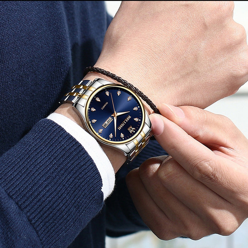 Reloj Acero Inoxidable Brillantes Fechador Contra Agua Bs