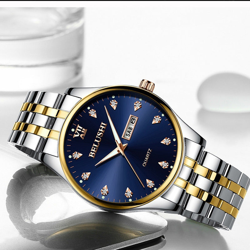Reloj Acero Inoxidable Brillantes Fechador Contra Agua Bs