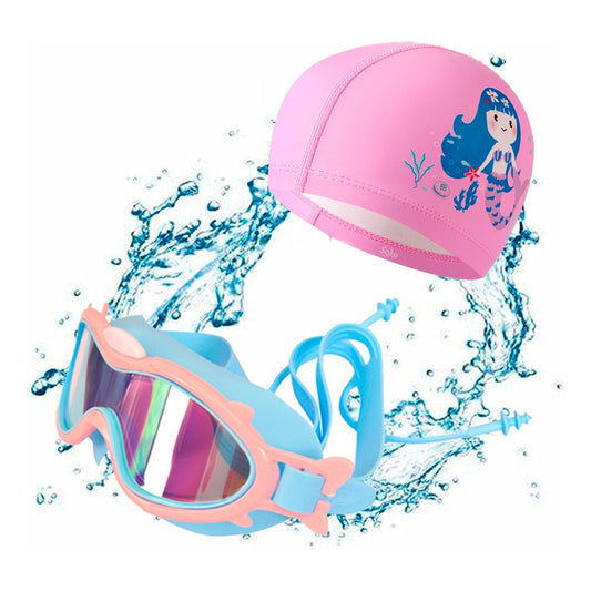 Set Natación Gorra Gafas Buceo Ajustable Niños 2-14 Años