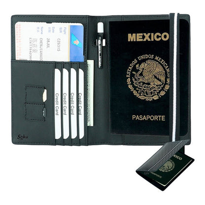 Cartera Billetera Viaje Pasaporte Piel Genuina Antirobo Rfid