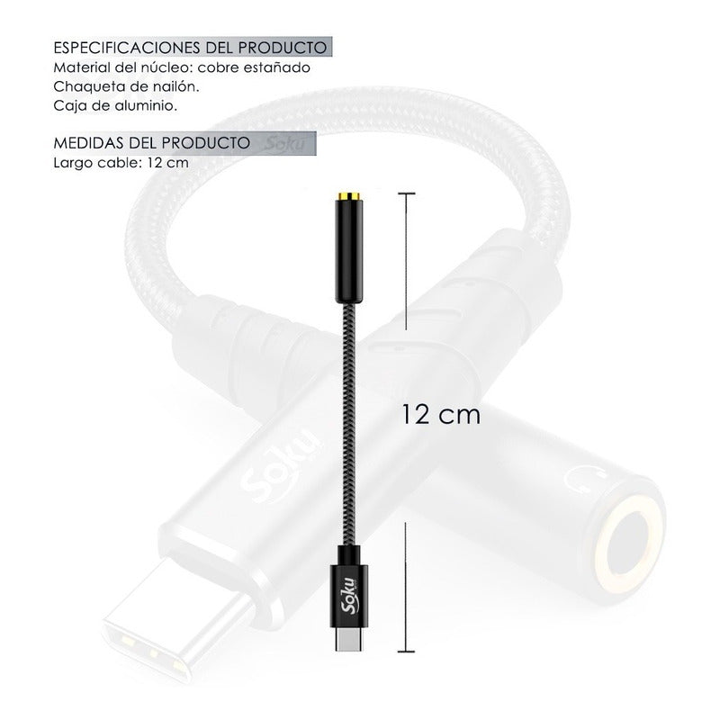 Cable Adapatador Audifonos Tipo C A Auxiliar Chip Hifi Pro