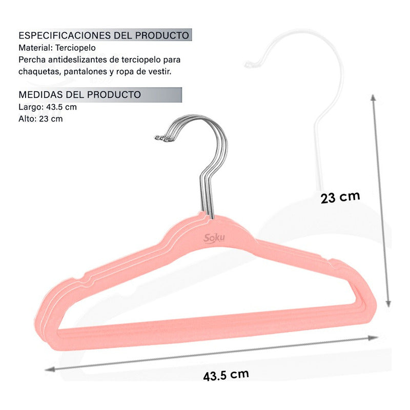 Set 20 Ganchos Acero Terciopelo Organizador Closet Durable