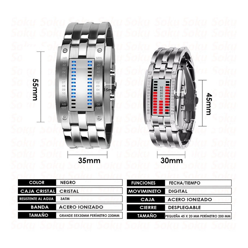 2 Relojes Pareja Duo Led Binario Acero Inoxidable Cotra Agua