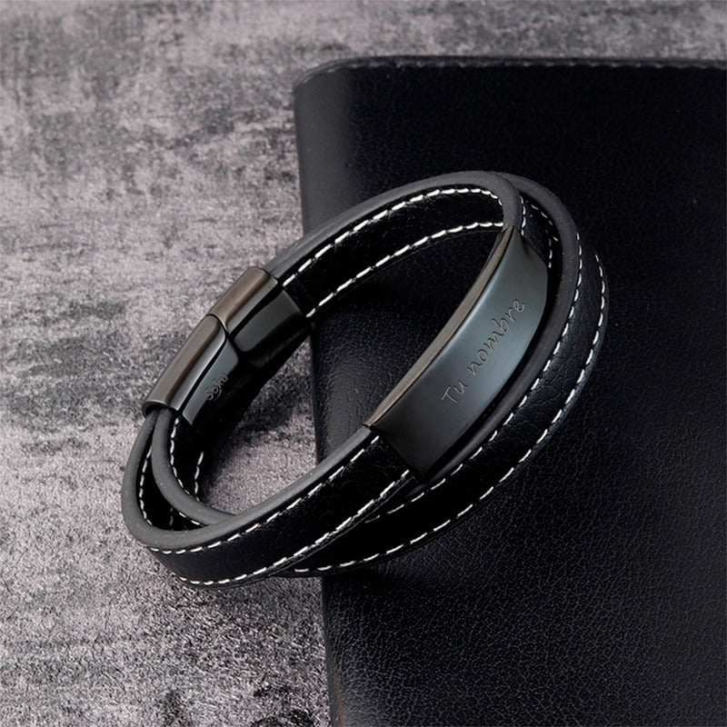 Soku Pulsera Piel Acero Inoxidable Personalizada Titanio