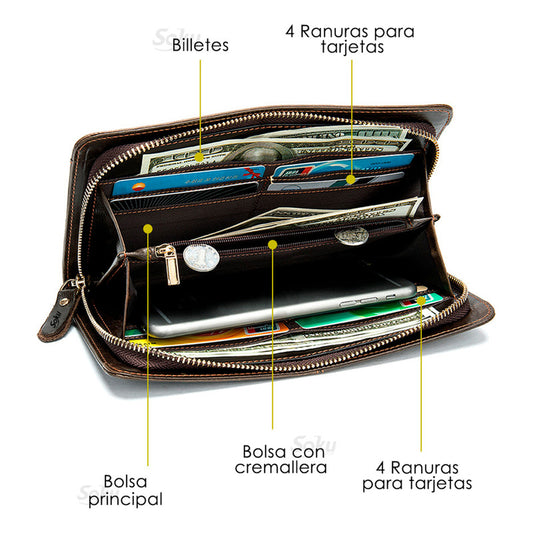 Soku Cartera Larga Piel Genuina Porta Celular Todo Ejecutiva