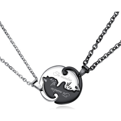 2 Collares Personalizado Parejas Amor Gato Acero Inoxidable