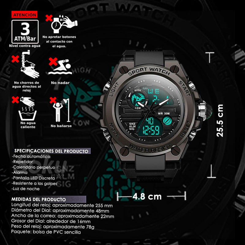 Reloj Digital Led Uso Rudo Shock Elegante Contra Agua Sd