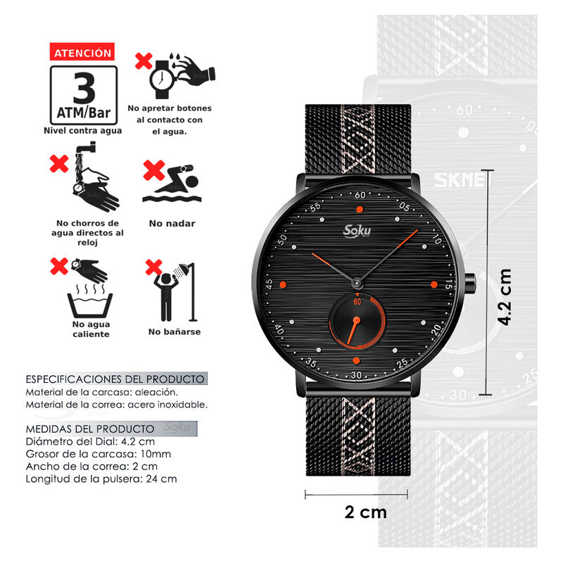 Reloj Acero Malla Inoxidable Cronometro Real Contra Agua Sk