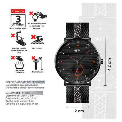 Reloj Acero Malla Inoxidable Cronometro Real Contra Agua Sk
