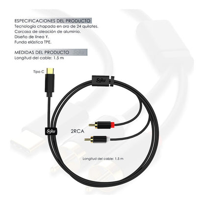 Cable Usb C A 2 Rca Hifi Sonido Premium 24k Soku