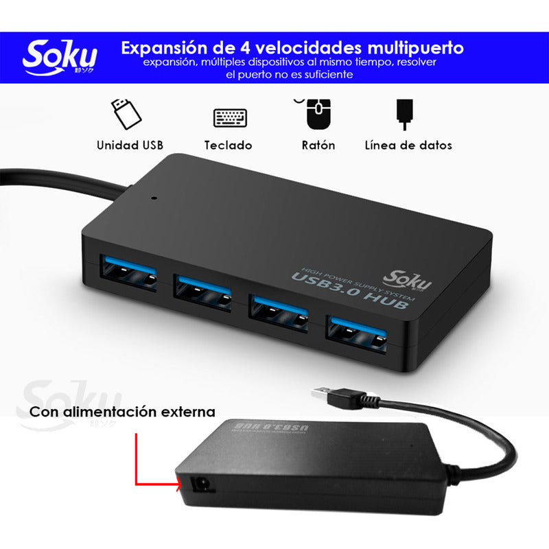 Multicontacto Hub 3.0 Usb Concentrador Para Pc/mac/xbox