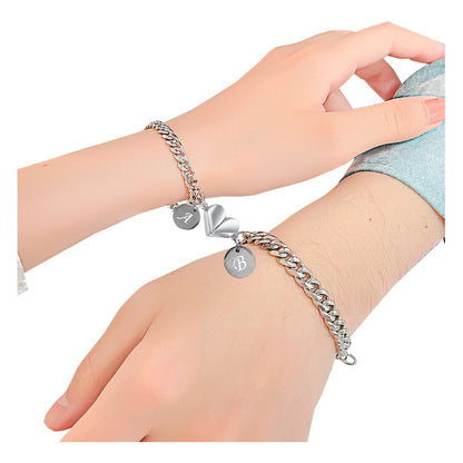 2 Pulseras Pareja Personalizada Iman Corazón Acero Titanio