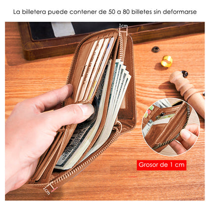 Soku Cartera Bloqueo Rfid Cierre Dura Piel Genuina Premium