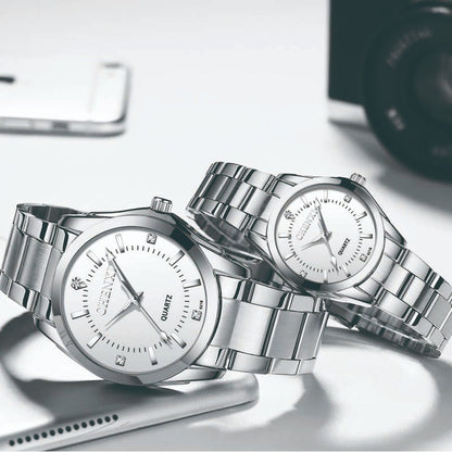 Duo Reloj Pareja Acero Inoxidable Contra Agua Estuche Cx