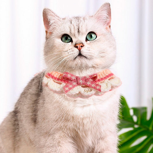 Soku Collar Bordado De Lana Moño Para Gato Super Kawaii