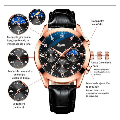Reloj Cuero Cronometro Real Fechador Original Impermeable