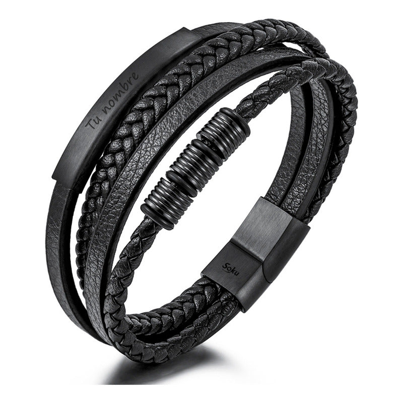 Soku Pulsera Piel Personalizada Acero Inoxidable Titanio