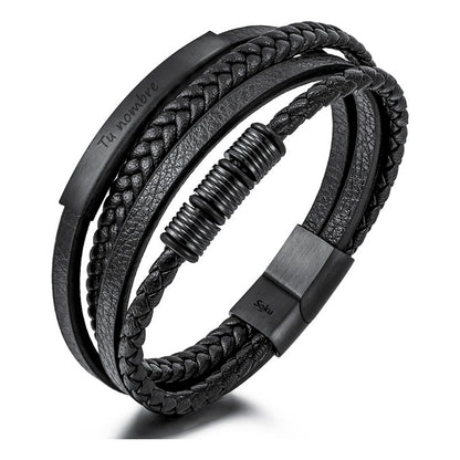 Soku Pulsera Piel Personalizada Acero Inoxidable Titanio
