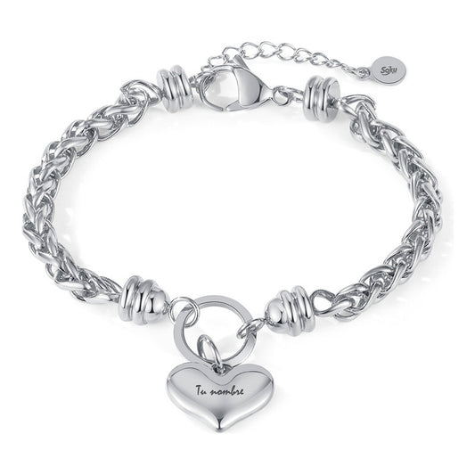Soku Pulsera Corazon 3d  Personalizada Grabado Acero Titanio