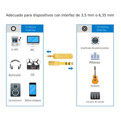 Clavija Jack 6.35 Y Adaptador 3.5mm Sonido Estereo Pro 24k