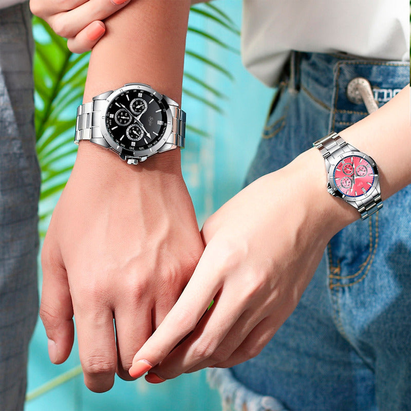 Duo Reloj Pareja Acero Inoxidable Contra Agua Lg8342