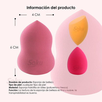 Set 4 Esponjas Maquillaje Humedo Seco Foam Recargas Soku
