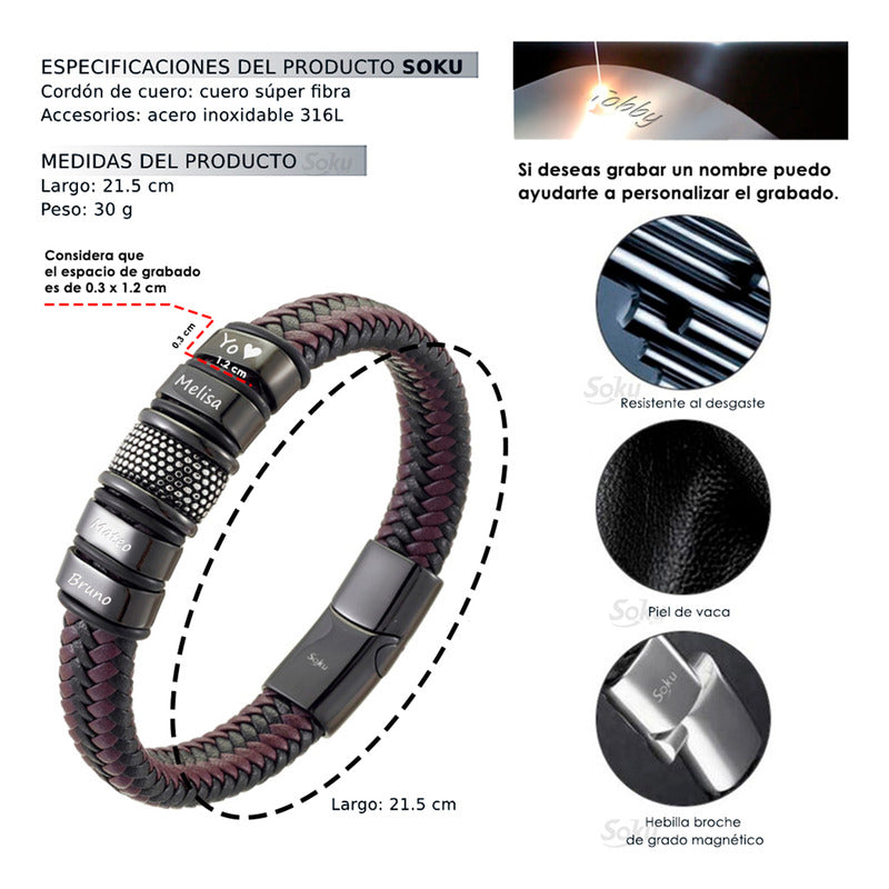 Soku Pulsera Personalizada Micro Piel Inoxidable Titanio